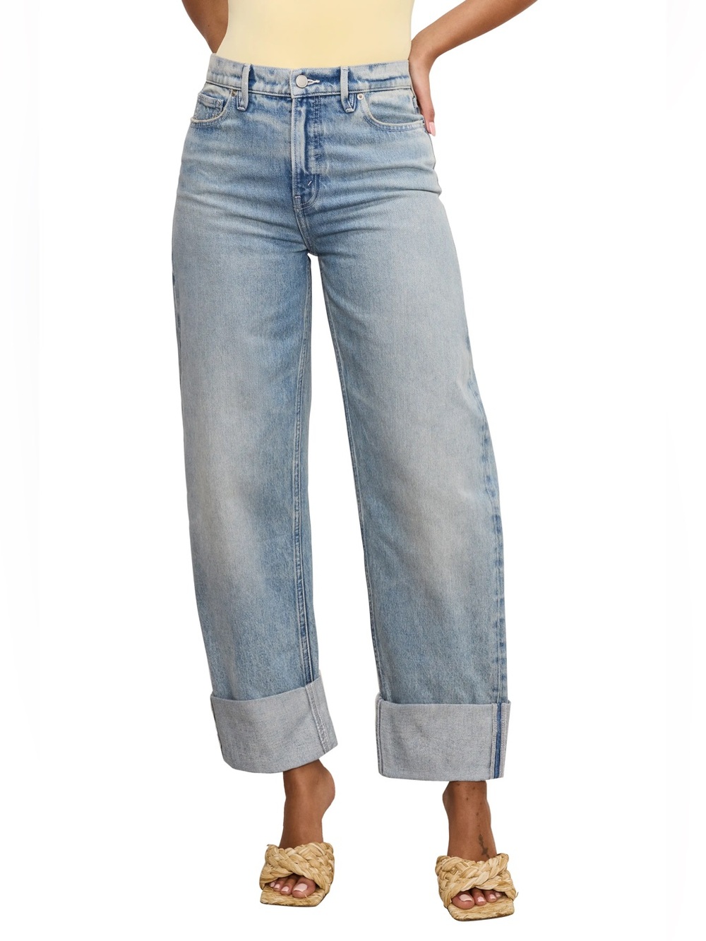 Good American Good Standard High Waist Ankle Barrel Jeans In Indigo 890 Size 2